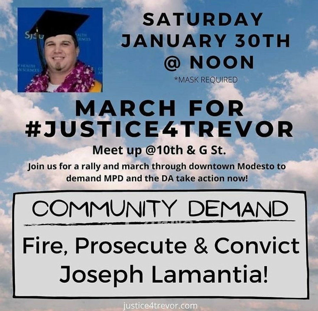 whisper_web's tweet photo. #Modesto #California Saturday January 30th, 12PM @ 10th & G St.
March with us Modesto! Fire Joseph Lamantia!
#Justice4Trevor #DAbestEvents #Modesto #California #CAnews #NoMoreNames https://t.co/ER7P1b0YMM