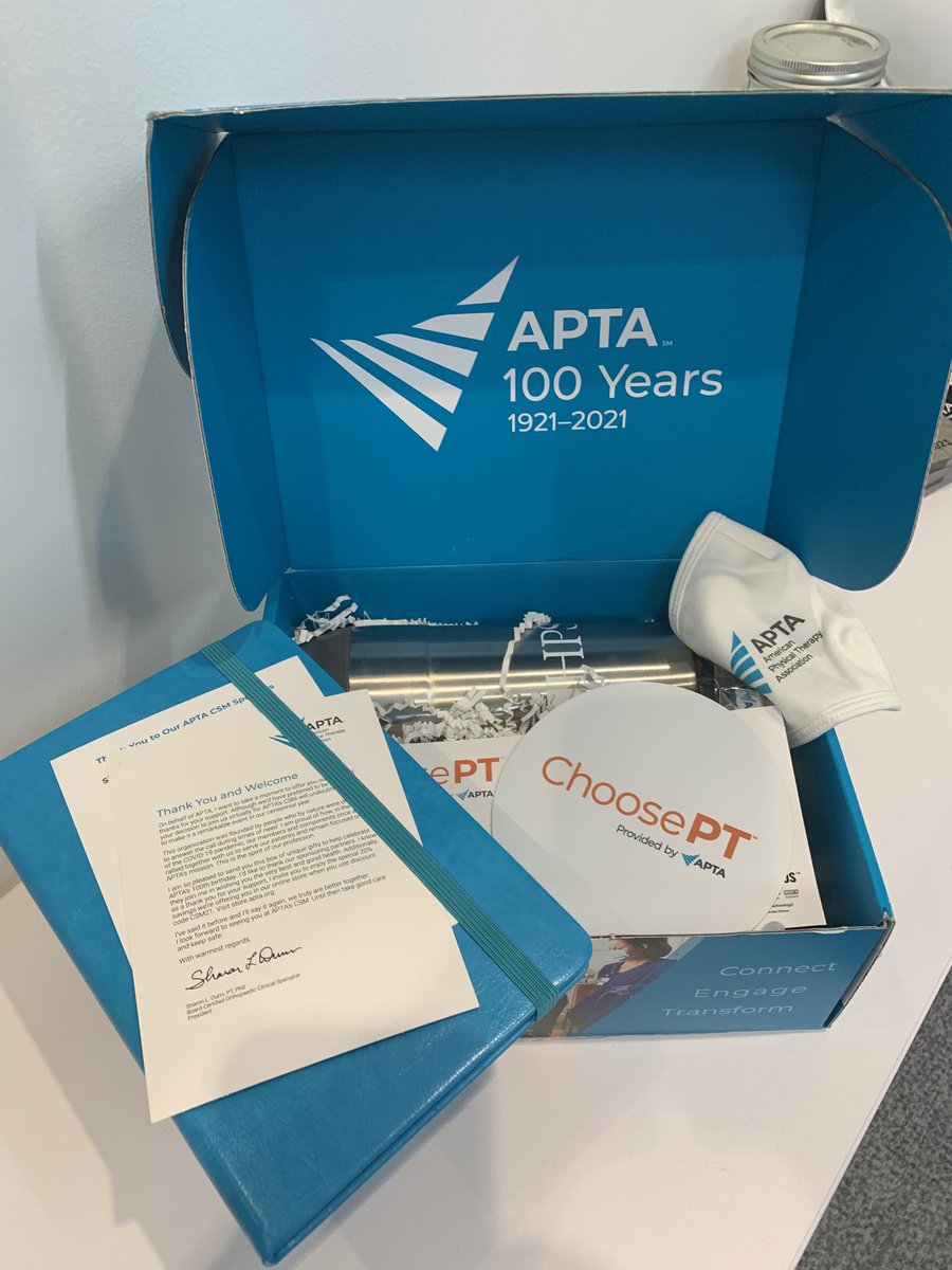 policy4pt's tweet image. Register for ⁦@APTAtweets⁩ CSM 2020 and get this cool swag box.   Seriously cool stuff fir the Centennial.