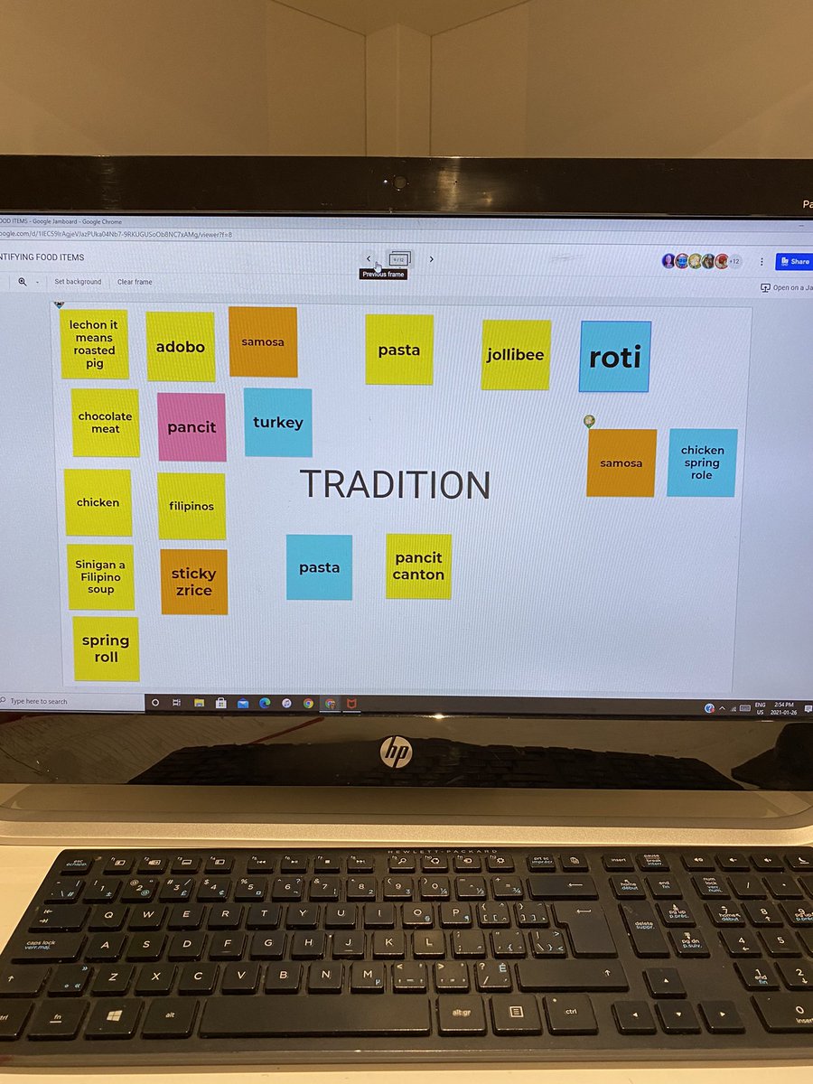 Using jam boards today during our #mindson  activity with Gr 6 Ss... discussing foods that come to mind when they hear/see a word... great display of diversity in this class of amazing kids... learned some new things myself!! #ophea #HPEatHome @opheacanada