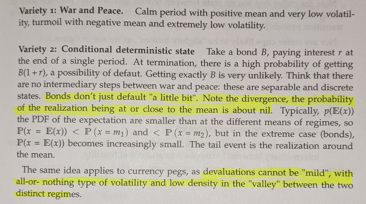 "Bonds don't just default "a little bit". Note the divergence, the probability of the realization being at or close to the mean is about nil."