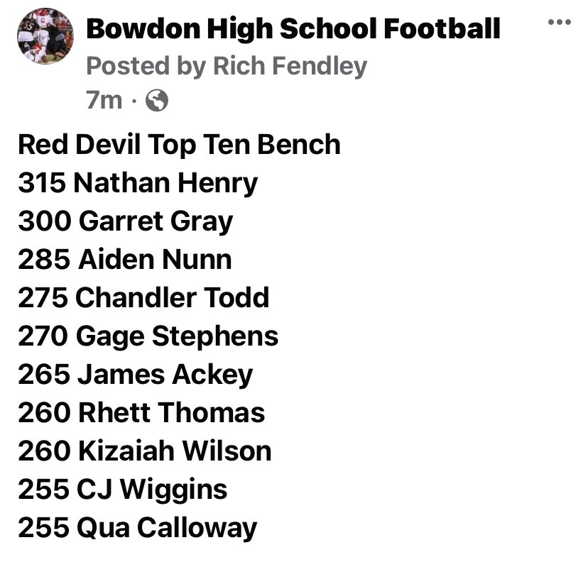 bowdonrecruits's tweet photo. Top 10 Red Devil Bench maxes!!! #forksup https://t.co/CzBf81OwxF