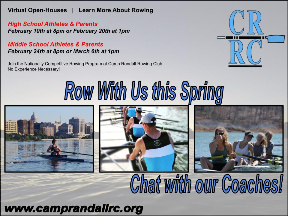 Middle School and High School Students
Announcing our virtual "open houses" over the next month and a half. Meet our coaches and learn what it's like to row for Camp Randall. RSVP to save your spot today: forms.gle/ZMnDFZZJ1damjq…