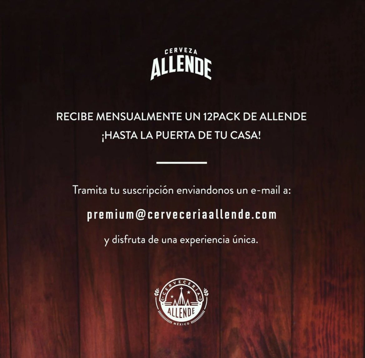 ¡Allende en tu casa! ¡Te llevamos un 12 pack hasta tu puerta! Tramita tu membresía enviando un correo a premium@cerveceriaallende.com #allende #stayhome #QuedateEnCasaYa #cerveza #craftbeer