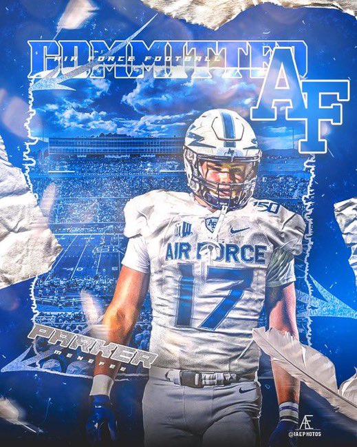 ParkerMenefee's tweet photo. I am proud to announce my decision to continue my education and football career at The United States Air Force Academy! I would like to thank my family, coaches, and friends for helping make this possible. I will be signing next week February 3rd at RPHS #BoltBrotherhood⚡️🦅🔵⚪️ https://t.co/fPXA6sG3c4