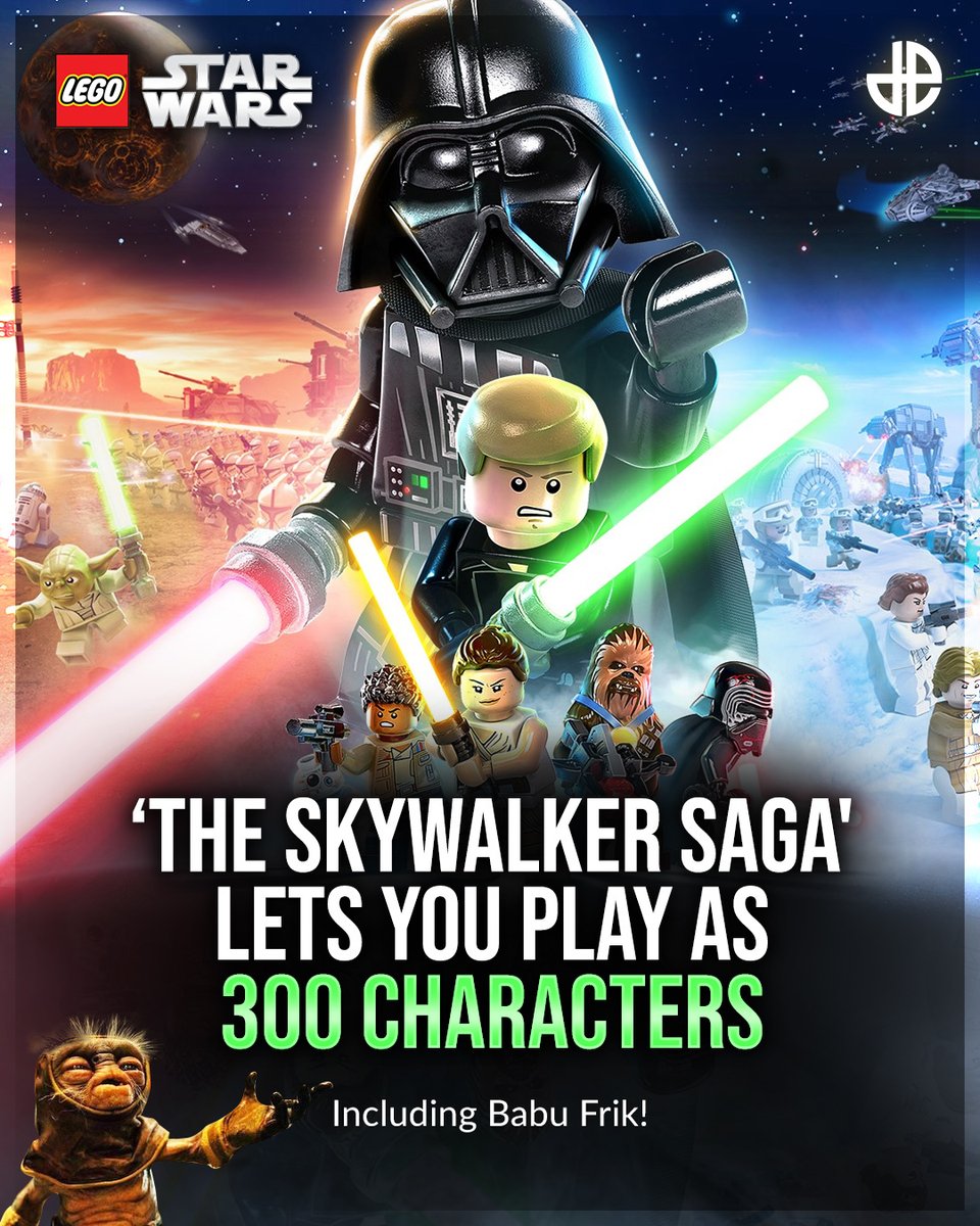 Dexerto's tweet photo. ‘Lego Star Wars: The Skywalker Saga' update 🎮

• 300 playable characters
• 28 unique locations
• Can play all 9 films in any order
• Finn will have a bigger role than the films

Need that release date 🤞 https://t.co/qhkrefez9U