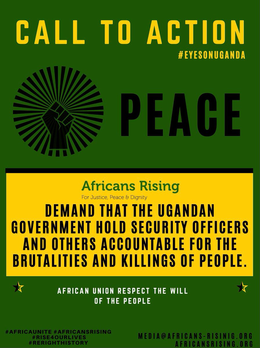 AfricansRising's tweet photo. Join the call to action for Justice, Peace and Human Dignity as we extend Pan-African solidarity for Ugandan citizens to have their human rights and votes respected.

#EyesOnUganda 
#AfricansRising https://t.co/08gxcNtDnz