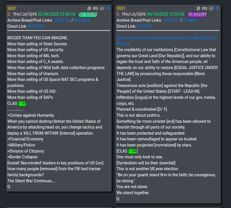 ...sure was. A lot of drops mentioned "1-99," but I want to focus on these three.READ THEM CAREFULLY. Are the 99 Senators the "CLAS 1-99" our friend talks about here? I think it's possible.17/
