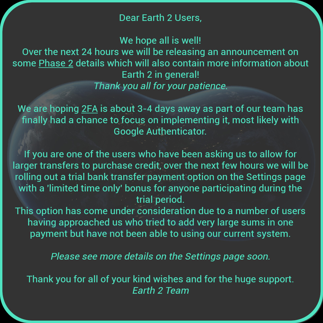 Earth2Espanol's tweet photo. Nuevo Anuncio #Earth2
Se acerca la fase 2!!

Código exclusivo💰 5%: 90XS8R8J04 https://t.co/NAhKqAtfOY