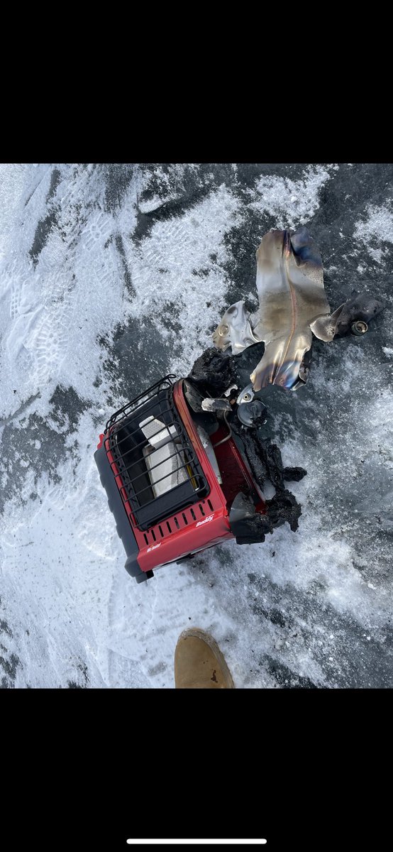 The1AndOnlyPhil's tweet photo. @MrHeater completely insane occurrence today fishing. My faulty heater blew up. Good thing I got it out of the tent or could have seriously hurt us https://t.co/iE0Y4PhCVg
