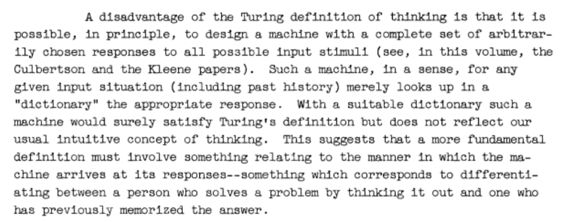 A wonderful find! From 1956 - I looked it up. And here's the next paragraph. Of course, GPT-3 doesn't exactly conform to this description. Still ...