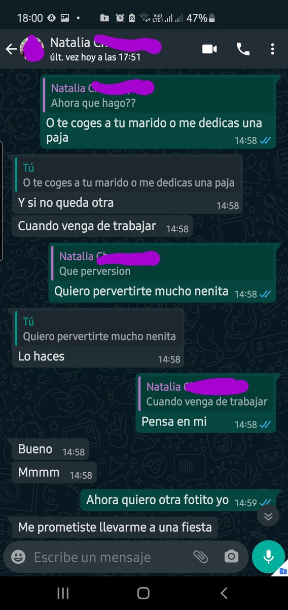 ElperversoA's tweet photo. Hoy la conversación es con Natalia, le encanta que diga nenita. Se acuerda del otro día que la atragante con mi leche y se calienta. Coge con el marido pensando en mi. Es divina. https://t.co/dmKFxXpReC