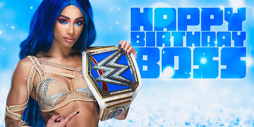 WWE's tweet photo. .@SashaBanksWWE has been trending all day... as she should. 💙 🤑 

#HappyBirthdaySashaBanks https://t.co/FkFlwBm5Et