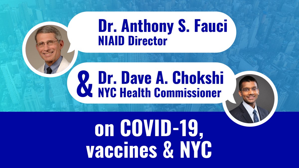 nycHealthy's tweet photo. Join us on Friday, January 29 at noon for a conversation with Dr. Anthony Fauci, director of @NIAIDNews and @NYCHealthCommr Dave Chokshi. 

Have a question for Dr. Fauci? Let us know with #NYCAsksDrFauci and comment below 👇 https://t.co/4T6rFzr0by