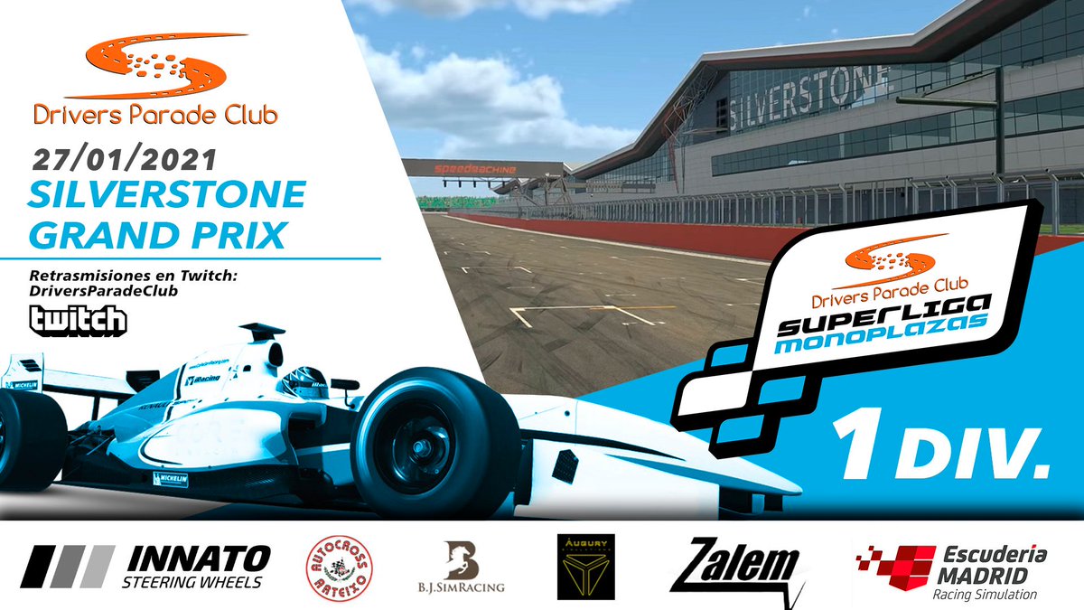 DriversparadeCb's tweet photo. 🏆SUPERLIGA MONOPLAZAS🏆

🥇1ª DIVISIÓN🥇

¡Llega la categoría reina de los Monoplazas! ¡Noche de 1ª División! 

📍Silverstone
⏰22:00h (Madrid)
📺Retransmisión oficial: https://t.co/okKmYcjluO
⌚️Live Timing: https://t.co/OD0p4mBlNc

¡TE ESPERAMOS! https://t.co/5sNPM5Oi7p