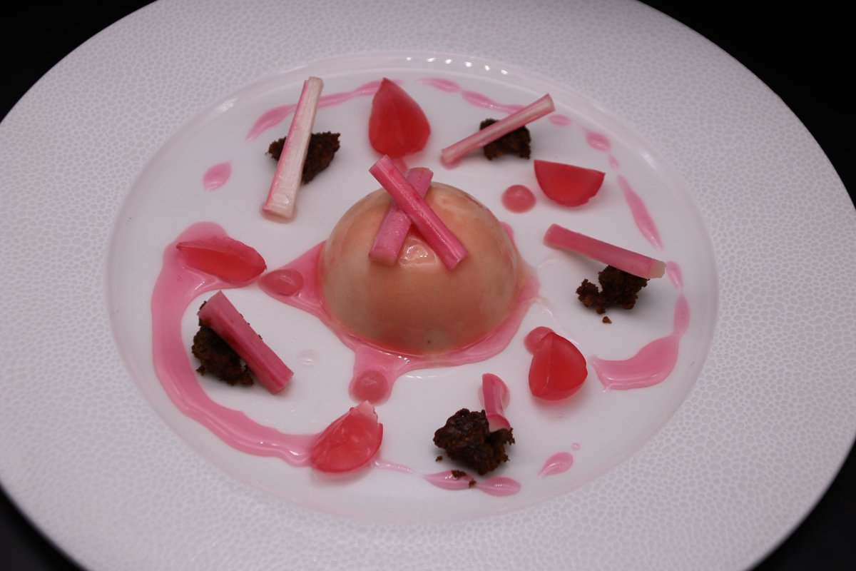 Here is my entry for the ulta-tex and rhubarb challange. We have a forced yorkshire rhubarb iced parfait, with yorkshire parkin, spice poached rhubarb and syrup, rhubarb jelly and rhubarb gel. #ultratexrhubarbchallange @SkillsforChefs @mskingredients @marriottssch