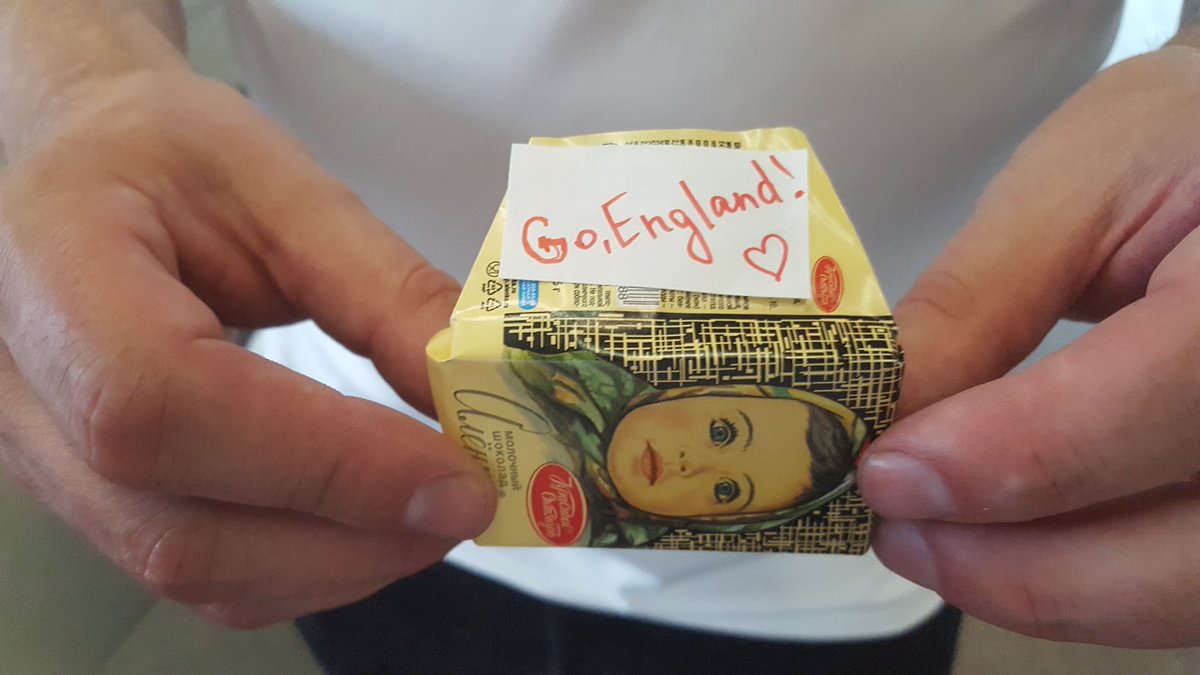 With an almighty hangover, we set off for a walk around Red Square and a few beers to soak up the atmosphere. On the train to the game, the locals were handing out these chocolates to England fans. It was incredible. Everything we were warned about Russia couldn't be more wrong