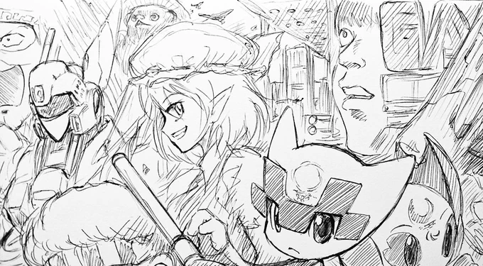 先日描いた「TLらくがき」を拡大するとこんな感じです。
フォロワーさんのアイコンとかバズってるイラストとか参考に模写するんじゃなくてモチーフにして一気に描きます。

ただし出来上がりがカオスすぎるので「女の子」とか「メカ」とかジャンル固定して描いたほうがいいかもしれません。 