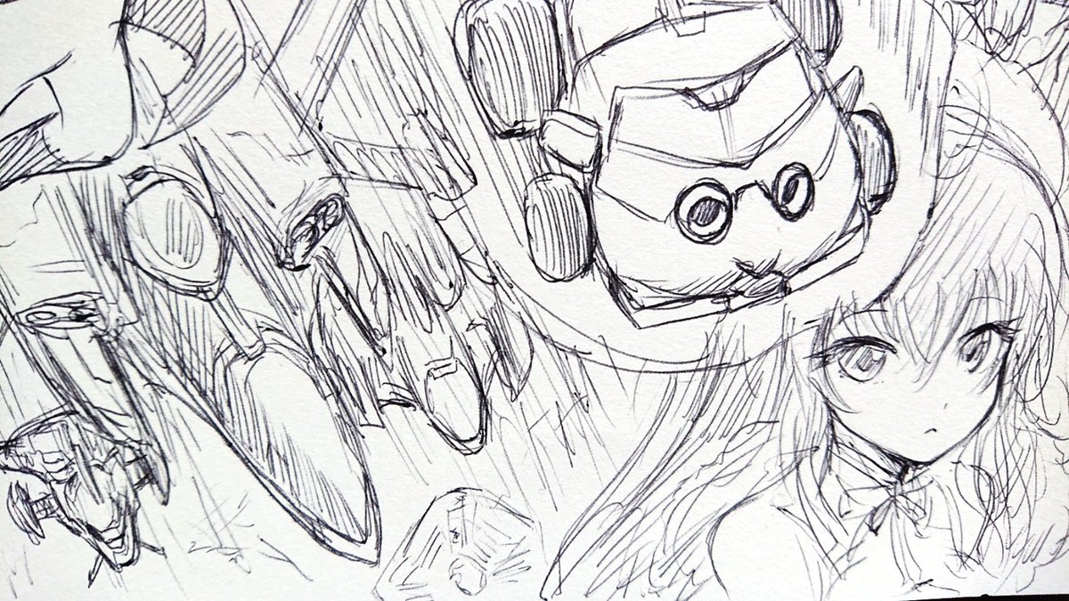 先日描いた「TLらくがき」を拡大するとこんな感じです。
フォロワーさんのアイコンとかバズってるイラストとか参考に模写するんじゃなくてモチーフにして一気に描きます。

ただし出来上がりがカオスすぎるので「女の子」とか「メカ」とかジャンル固定して描いたほうがいいかもしれません。 