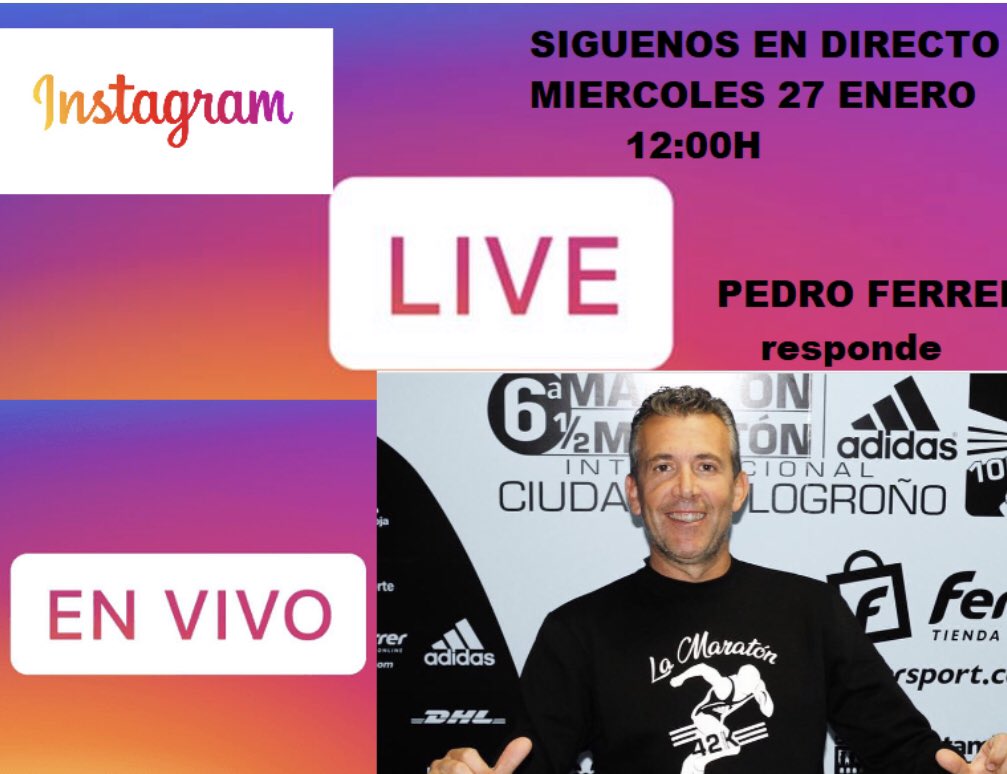 Mañana miércoles a las 12:00h os esperamos desde <a href="/ferrersport/">Ferrer Sport</a> en Instagram directo para enseñaros producto de la tienda y responderos a las necesidades que busquéis .
Os esperamos . Muchas gracias #logroño #larioja #comerciolocal #instagramdirecto
