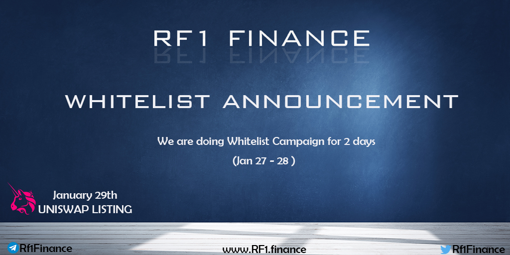 rf1finance's tweet photo. 🎉We are very excited to make our Whitelist Announcement. Join in and try your luck for Presale (25 ETH Hardcap) 🎉

https://t.co/VLMS2uk0iG

In celebration of this, we are giving away $ 250 to 5 people.
⚠️Rules:
✅Join: https://t.co/KMnWc9Oyrn
✅Rt &amp; Fav

#RF1 #giveaway https://t.co/LPjPDXwjlT