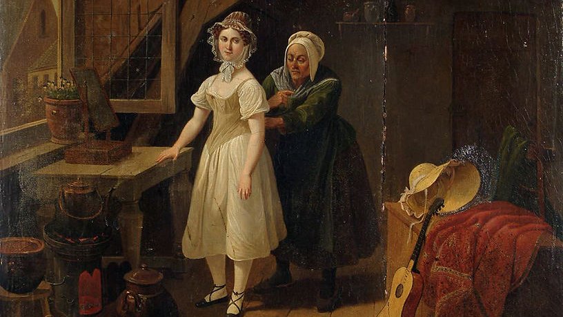 But women at all levels of society got help for the parts of their outfit they couldn't do up - whether from sisters, maids, fellow workers, and so on. It's not a symbol of repression, it shows their interconnectedness.