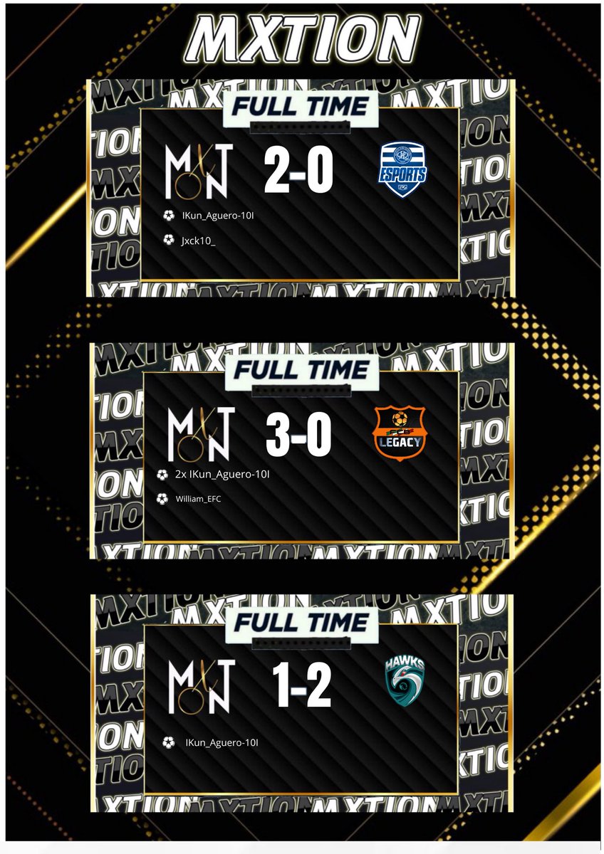 MxtionES's tweet photo. Tuesday Nights Results:
๐ @QPReSports
๐ @OfficialVPG Premier
โ
2-0
๐ @RTS_Widzew_Lodz
๐ @OfficialVPG Smity eSports Cup
โ
1-0
๐ #FCBLegacy
๐ @OfficialVPG Premier North
โ
3-0
๐ #Hawks
โ 2-1 https://t.co/vVJZhQRfmZ