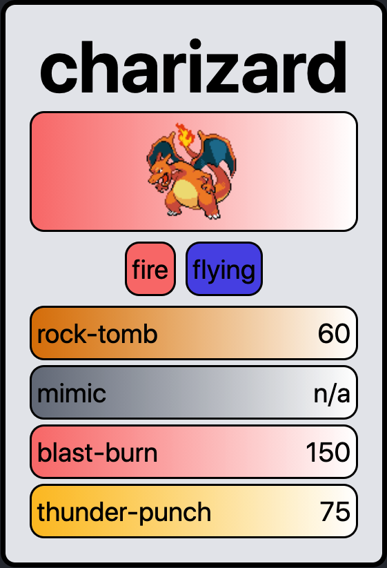 SuboptimalEng's tweet image. While generating Pokemon cards with the PokeAPI, I was forced to confront reality - my CSS skills are... suboptimal
#suboptimal #webdev #pokeapi