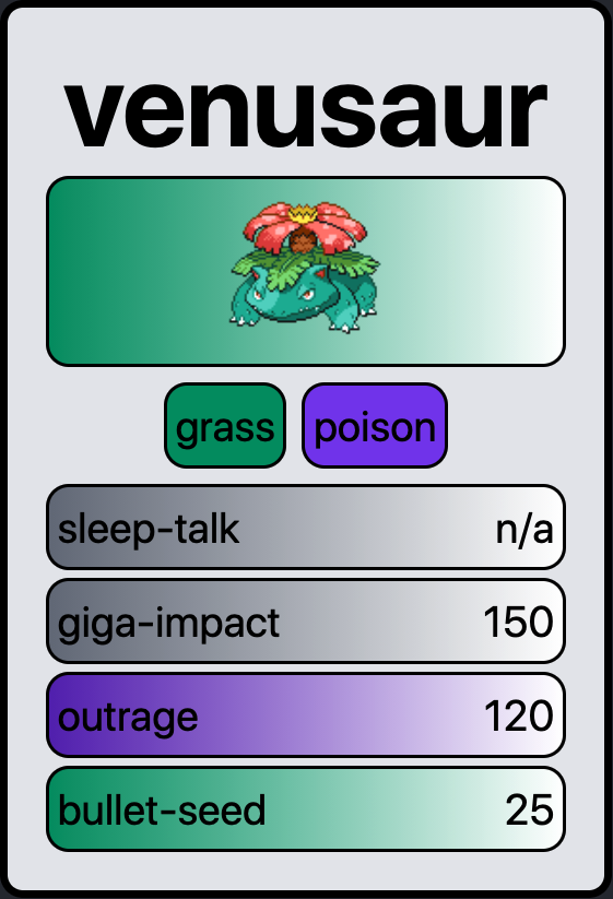 SuboptimalEng's tweet image. While generating Pokemon cards with the PokeAPI, I was forced to confront reality - my CSS skills are... suboptimal
#suboptimal #webdev #pokeapi
