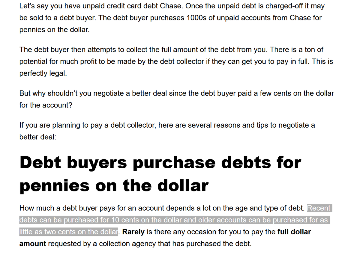 It's also telling that if a debt goes into collections, the company sells it for pennies-on-the-dollar to a collector, they get the tax write-off as lost profits, then you owe the collector the full amount and they profit.So: you're screwed and both parties make out just fine.