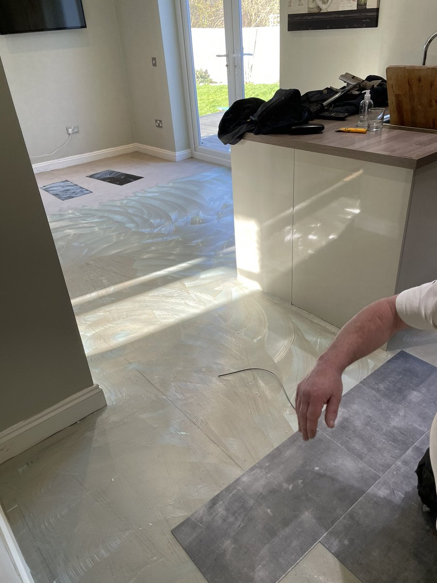 stangroundfloor's tweet photo. Small LVT job in Eye village - Peterborough last week. It will be a Moduleo transform tile in Silver / dark grey tile with a light silver feature strip. Full uplift and latex ... #moduleo #instarmac #lvt #flooring https://t.co/myTlP0f08F