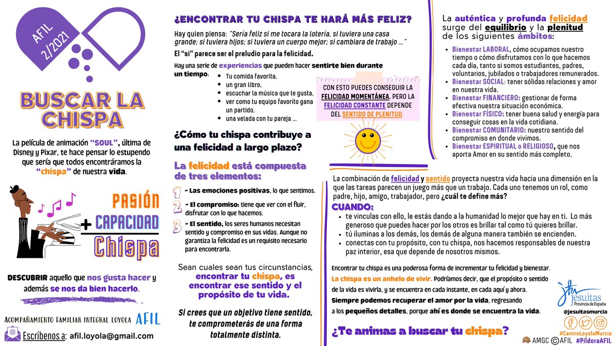 jesuitasmurcia's tweet photo. Por fin es #Miércoles 🎉🎉Ya está aquí la nueva #PíldoraAFIL 💊 del #CentroLoyolaMurcia Esta semana buscamos la #ChispaDeLaVida 🎆 ¿Cuál es tu #vocación? ¿Te gusta?😍 ¿Te hace feliz? 😃 Encuentra tu #Chispa 🤩 y hallarás el propósito de tu vida🤗🥰 #RedFCJ @JesuitasESP https://t.co/owRMS0PSt5