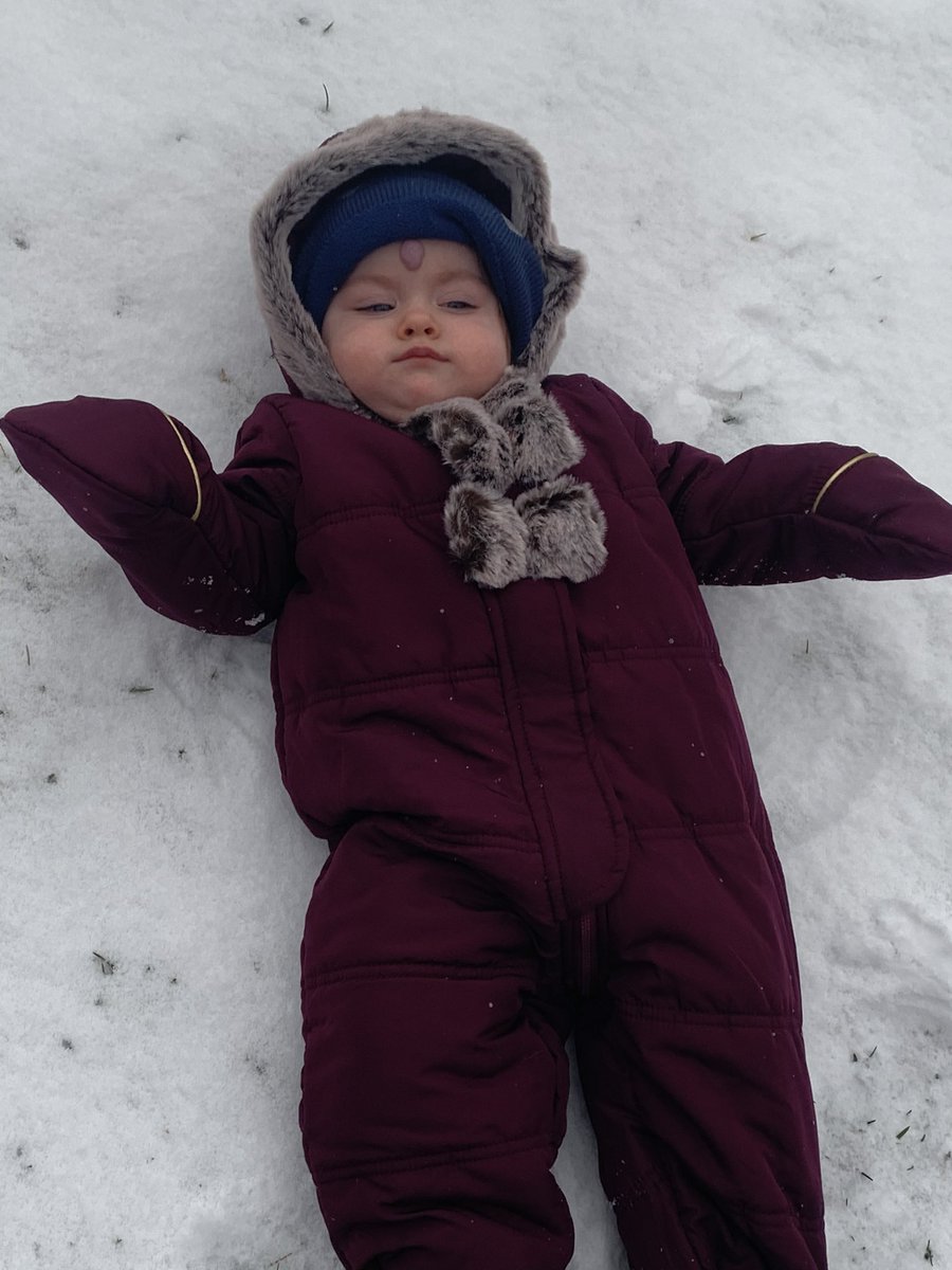 ItsA1yssa's tweet photo. I can’t get up! My daughter reminds me of Randy from a Christmas story In her snowsuit 🤣 #babysfirstsnow #loveher #momlife https://t.co/pU20nNCxJ4