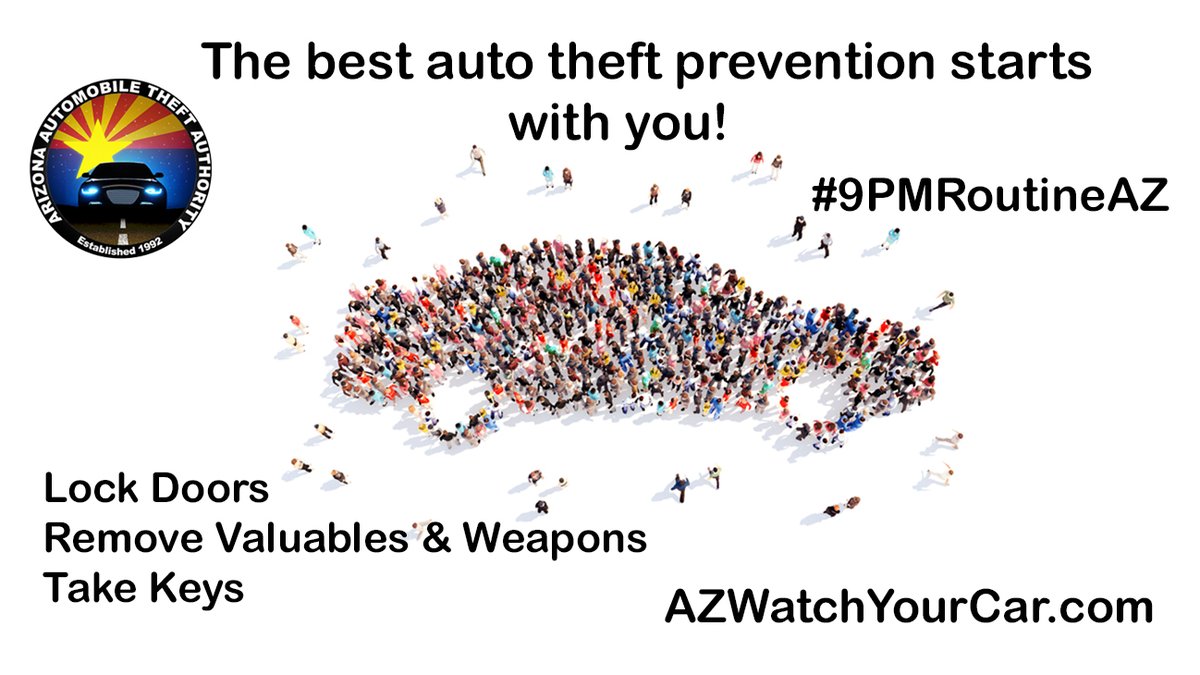 azautotheft's tweet photo. Take control of your safety and the safety of your vehicle by implementing the #9PMRoutineAZ. Before you call it a night, double check the vehicle locks, remove valuables and weapons, and bring those keys inside. #LockitOrLoseIt https://t.co/Mvw8PQD5nk