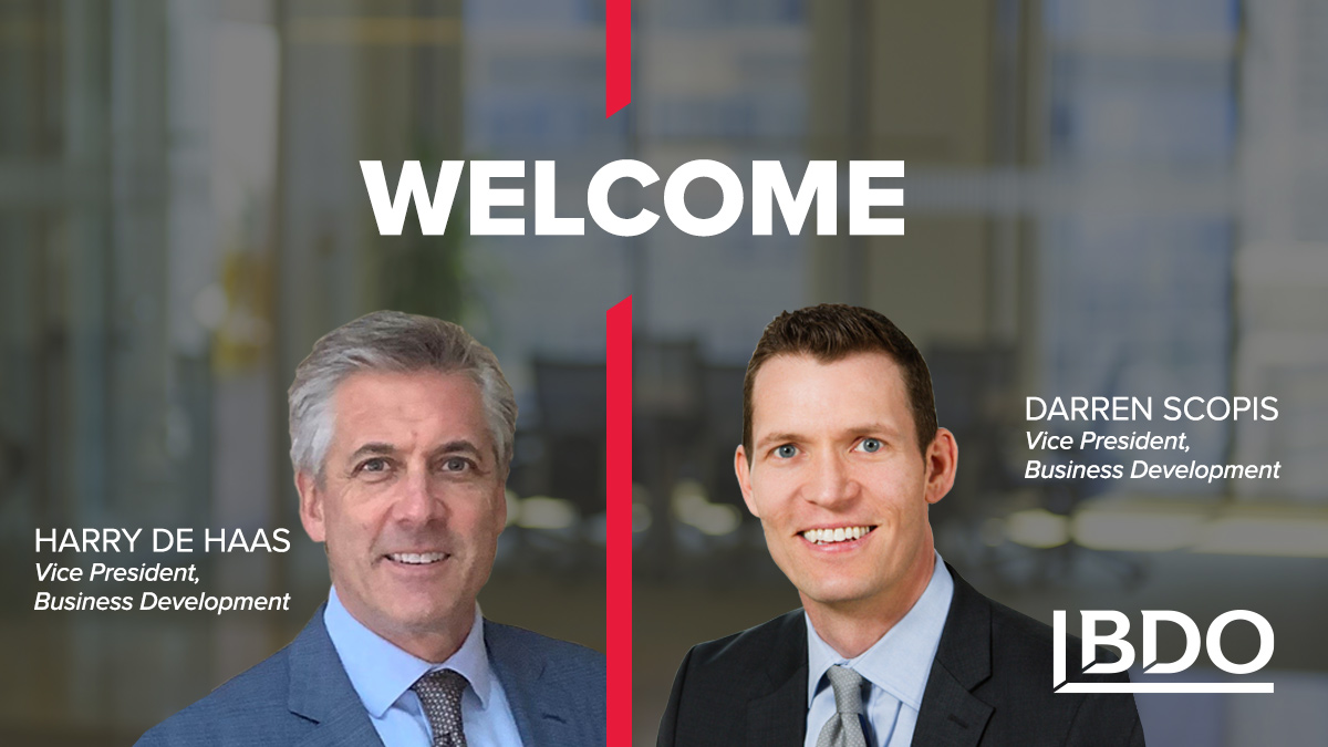 BDO_Canada's tweet photo. BDO Canada is pleased to announce our new Vice Presidents of Business Development, Harry de Haas and Darren Scopis. Welcome aboard Harry and Darren, we are looking forward to working with you! #GetToKnowBDO #businessdevelopment #technologylifescience #realestateandconstruction https://t.co/pnfQq7dUmo