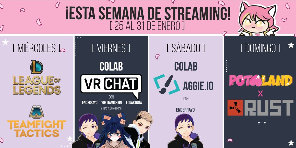 ClobyPlay's tweet photo. ✨¡¡Esta semana vamos a estar a full!!✨
🎀Miércoles a las 19:30 (ARG)
🎀Viernes a las 17:00 (ARG)
🎀Sábado a las 12:30 (ARG)
🎀Domingo -A confirmar-
#VRChat #Potoland #AggiesAllTheWay #Vstreamer #twitch https://t.co/YkNjEJlPFI
