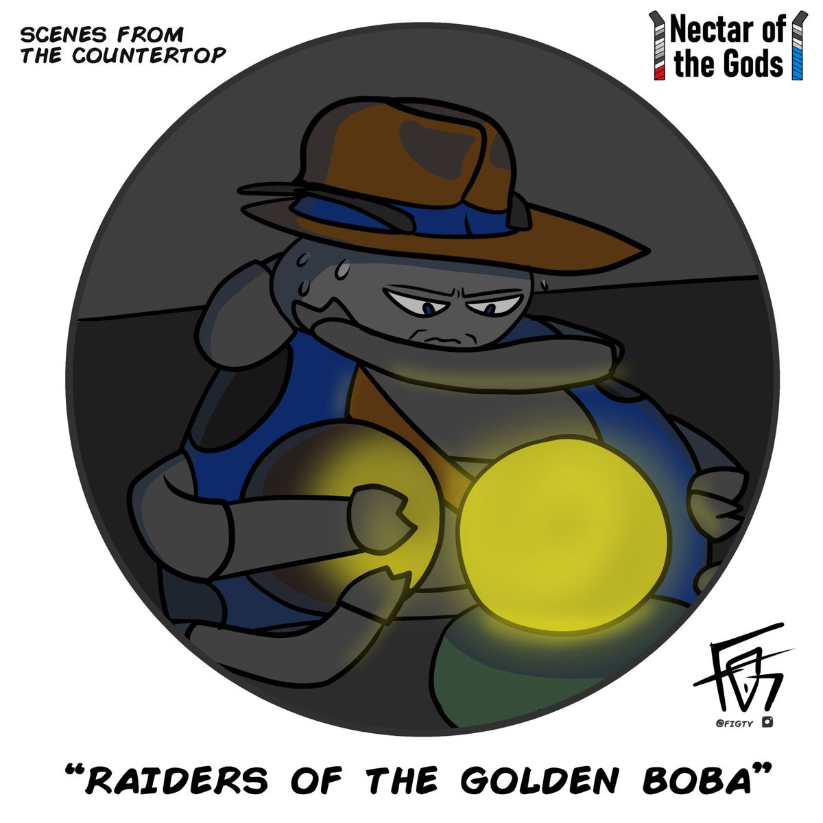 freebrunch's tweet photo. Raiders of the Golden Boba!! @Fig_TV depicts the coveted golden boba in @PlayNectar in installment #4 from "Scenes from the Countertop". This one is one of my personal favorites, I can't get enough of the expression on the ladybug's face! 🐞 #comic #comics #comicstrip #figart https://t.co/YVTgtZ3Arv