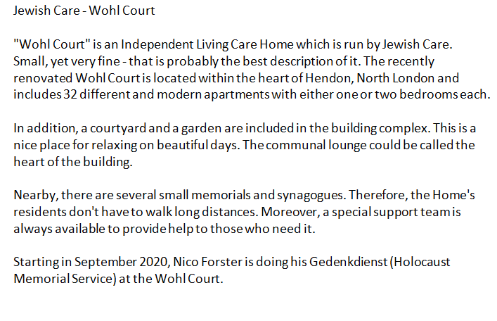 ServiceAbroad's tweet photo. Jewish Care - Wohl Court
"Wohl Court" is an Independent Living Care Home which is run by Jewish Care.
#austrianserviceabroad #serviceabroad #voluntarywork #responsibility #travel #experience #london #living #jewish https://t.co/aX99v7sCJL