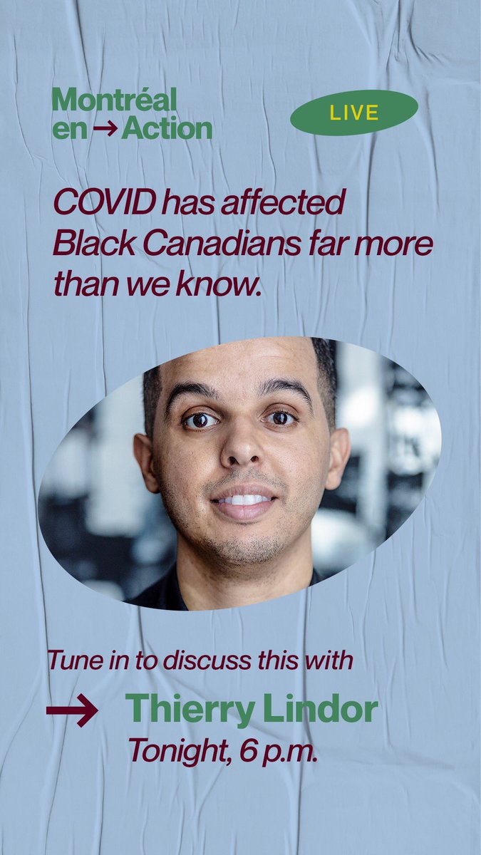 ThierryLindor's tweet image. What are you doing tonight at 18h00? Join us on @instagram LIVE! Our amazing team @ColorsCovid x @MTLINACTION  will discuss the impact of COVID on BIPOC communities, in particular Black Canadians. #community #COVID19