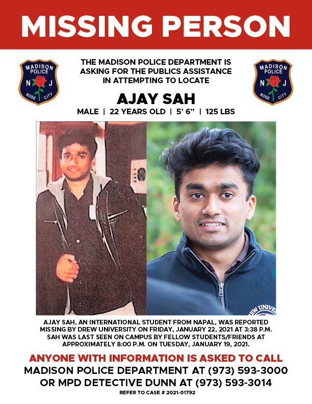DrewAcorn's tweet photo. He encouraged those in New Jersey and New York to print and share the @MadisonNJ_gov missing person flyer online and in common locations. https://t.co/qks3dB5nYh