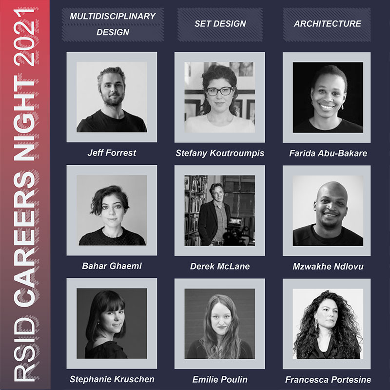 sid_tmu's tweet image. Thank-you #RSIDCareersNight2021 guest panelists: Jeff Forrest, Bahar Ghaemi, Stephanie Kruschen, Stefany Koutroumpis, Derek Mclane, Emilie Poulin, Farida Abu-Bakare, Mzwakhe Ndlovu and Francesca Portesine. #architecture #SetDesign #interiordesign
