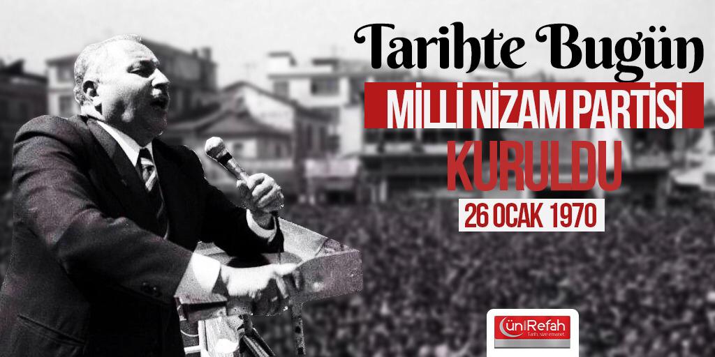 #MilliNizamPartisi bundan tam 51 yıl önce bugün 26 Ocak 1970'te Prof. Dr. #NecmettinErbakan tarafından kuruldu. “Hak Geldi, Batıl Zail Oldu” düsturuyla #AsrınMücadelesi, aynı ruh ve heyecanla devam ediyor. Milli Görüş kıyamete kadar bakidir.
