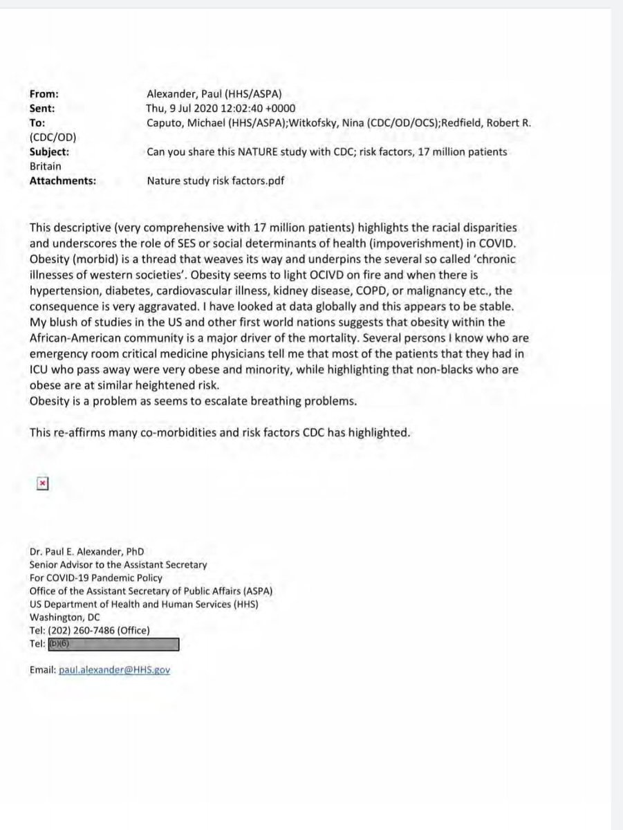 Trump appointee at HHS"Several persons I know who are emergency room who are critical medicine physicians tell me that most of the patients they had in ICU who pass away were very obese and minority... "Via my  #FOIA