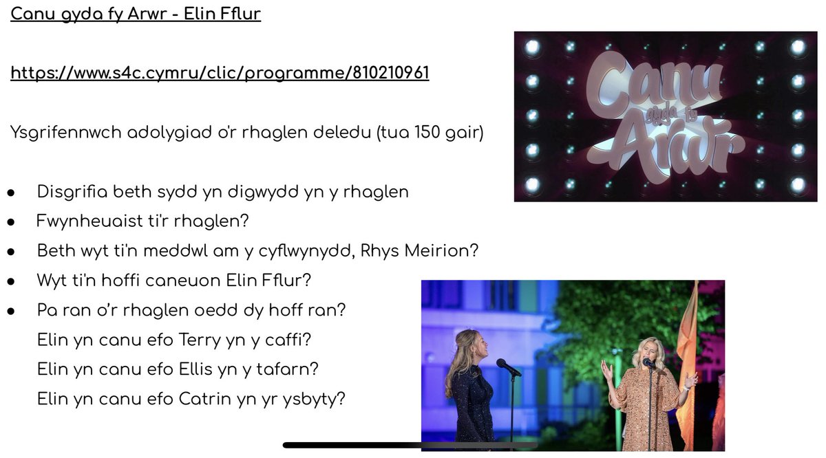 CAHS_Cymraeg's tweet photo. Disgyblion @CastellAlun wir wedi mwynhau gwylio #CanuGydaFyArwr ar @S4C @elinfflur @RhysMeirion Adolygiad gwych gan Vicky 😊🌟🏴󠁧󠁢󠁷󠁬󠁳󠁿🎤🎼 #Dysgwyr #Cymraeg #Ailiaith https://t.co/I61LPZwFe6