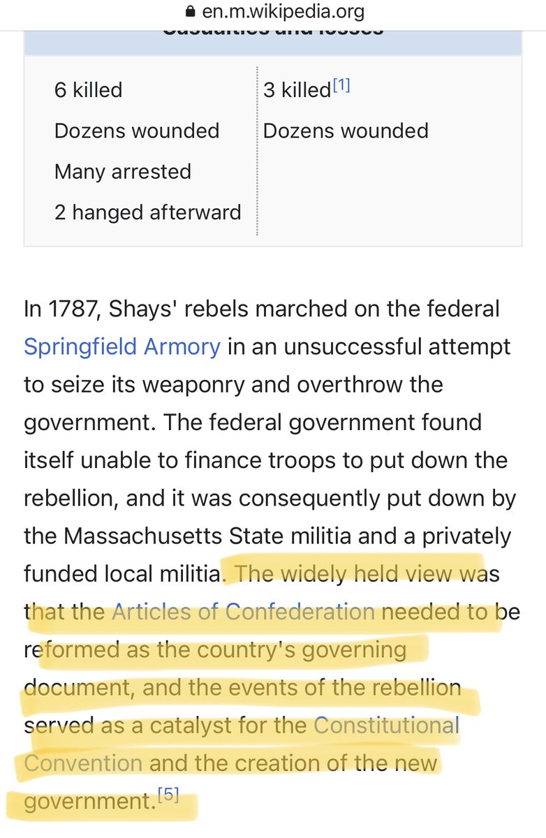 13/ In the debate, Mike dismissed  #Bitcoin   as nothing more than a modern day Shays' Rebellion. I'm no expert historian, but I would summarize this as a bloody rebellion that resulted in a change to the system. Wouldn't it be great if we could change the system with no bloodshed?