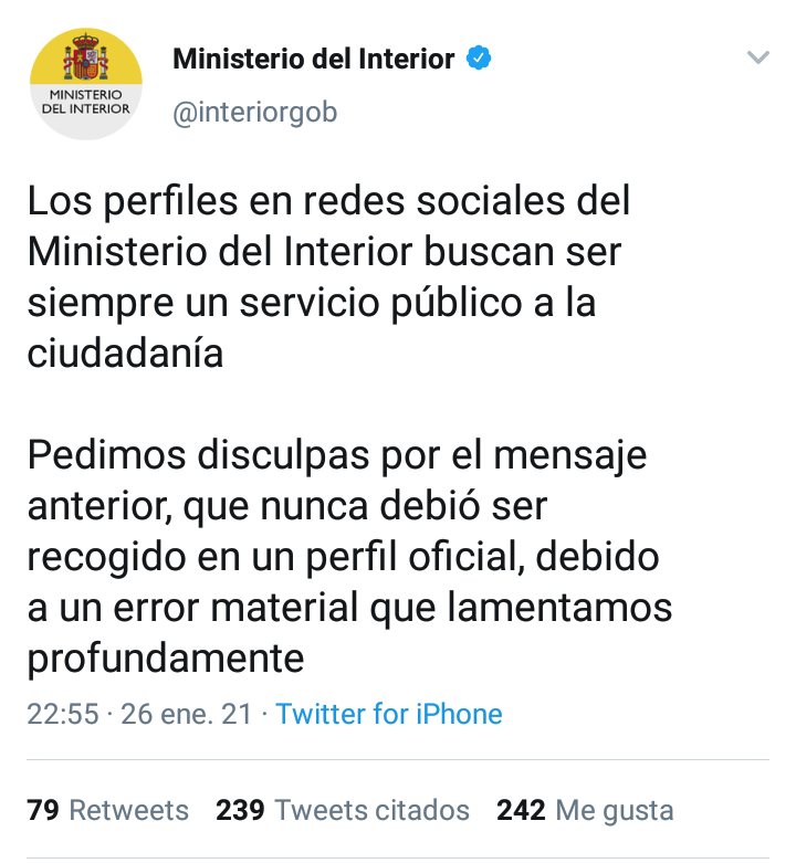 j_riveraflores's tweet photo. "¿Error material?"
Lo han arreglado.
#MinisterioInterior
#Marlaska
#ErrorMaterial
Esto... El punto y aparte existe, convive entre nosotros. https://t.co/fAWZMKyHof