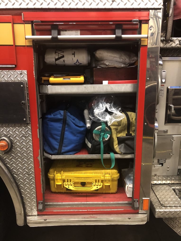 The compartment they use more often than not is small, but mighty, and includes an AED, oxygen, and an aid kit filled with most of the supplies an EMT needs to evaluate/triage a patient.