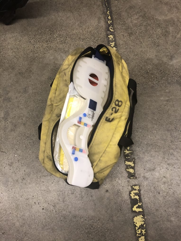 For patients with a traumatic mechanism of injury they also carry a backboard (more on that later), c-collar, and EVAC-U-SPLINTS.