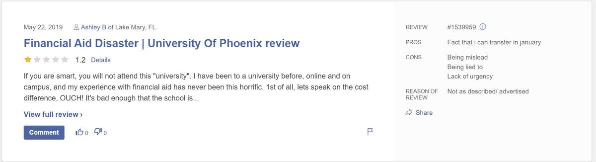 L5Research's tweet photo. Read what people said about their experience with the University of Phoenix for-profit #colleges.   #StudentLoans  #HigherEd
Source:  https://t.co/t7W6KUce9D
More reviews at https://t.co/KmbZfHCkqD https://t.co/57pFVSjac2