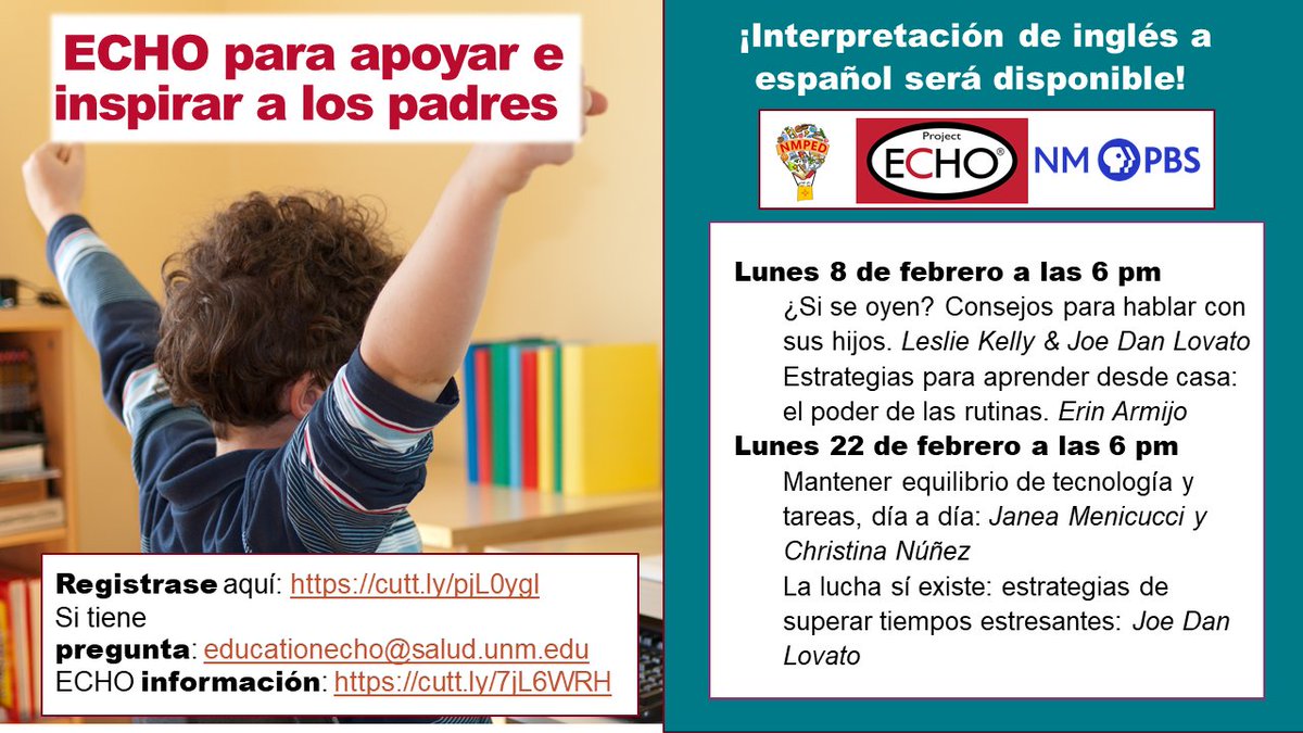 Teachers &amp; Parents especially. Join us for excellent and relavant professional learning-ECHO for Supporting and Inspiring Parents. Spanish Language Translation-Details here-please share with your network &amp; friends. #education #ECHO #parents